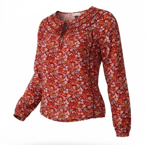 Universal Thread Tops - Universal Thread Red Floral Tie-Neck Long-Sleeve Blouse Size XL